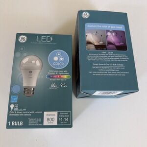 Lot of 2 GE LED+ Color A19 Bulbs 60W Eq 800lm Remote 16 Colors NEW.  ‎  5194